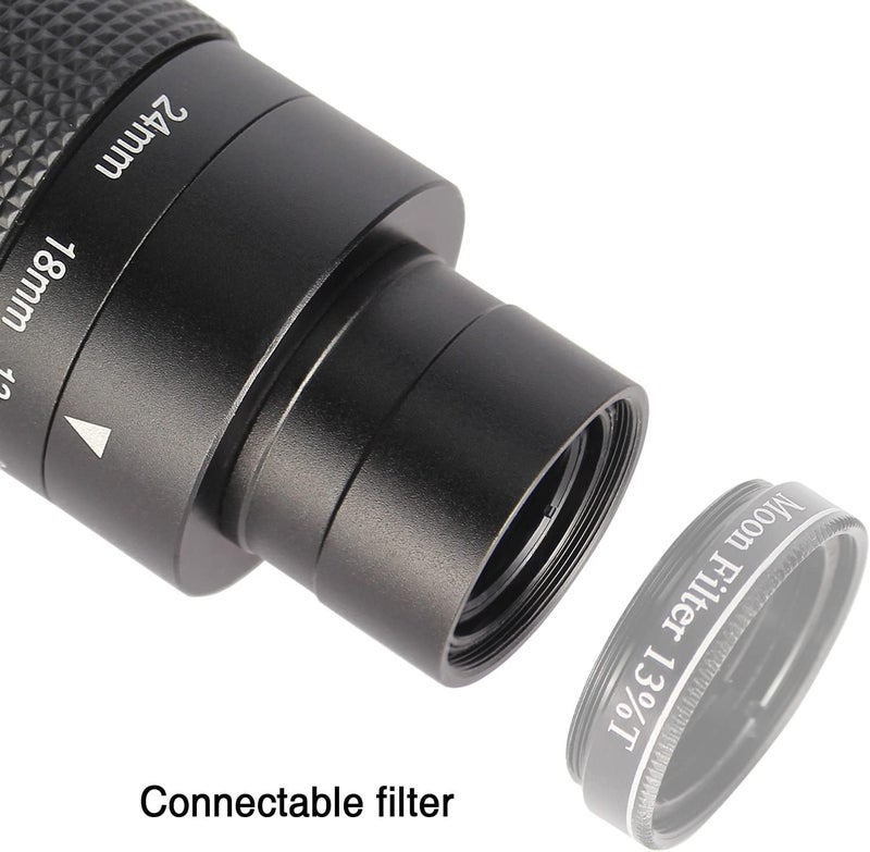 1.25" Deluxe Zoom Telescope Eyepiece 8-24mm with T-Thread, Continuous Zooming Variable, FMC Broadband HD Green Film Telescope Accessories
